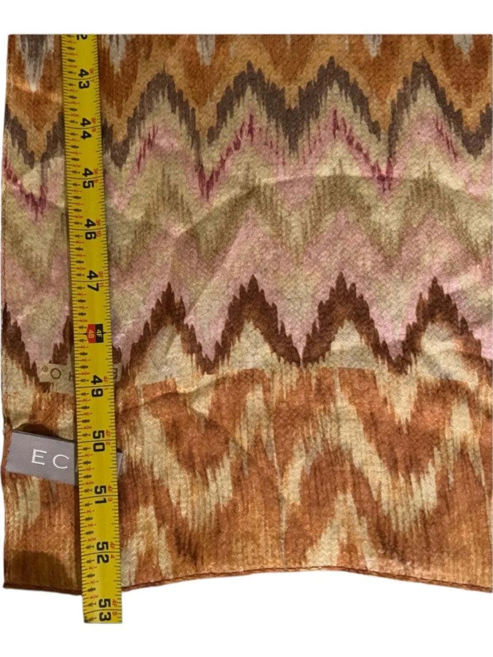 Echo 100% Silk Scarf Chevron Zigzag Print Pink Brown Orange Oblong